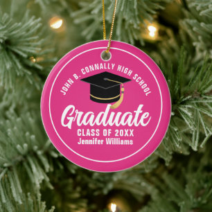 Niedlicher Hot-Pink-Abschluss Custom 2025 Graduate Keramik Ornament