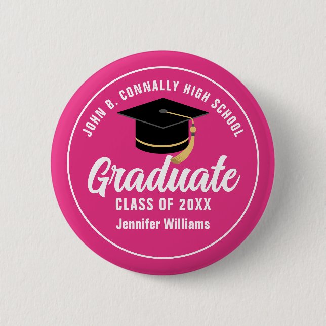Niedlicher, Hot-Pink-Abschluss - Name des Graduier Button (Vorderseite)