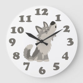 Niedlicher Howling Cartoon Wolf und Zahlen Wall Cl Große Wanduhr
