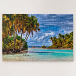 Niedlicher Hübscher Sommer Hawaii Beach Wasserfarb Puzzle<br><div class="desc">Schönes,  zeitgenössisches Bild des hellblauen Sommerhimmels über dem türkisblauen Wasser und den grünen Palmen und Blättern auf einem hawaiianischen Strand. Dieses verzierte,  elegante und funky Hipster Design für die Liebhaber von Flora und Fauna,  Hawaii,  Strände und Sand,  Urlaub,  und Reisen zu exotischen Orten und Ländern der Welt.</div>
