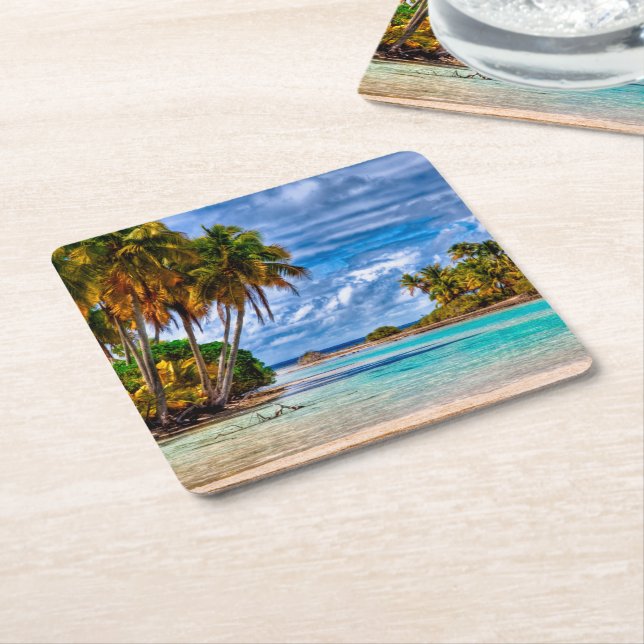 Niedlicher Hübscher Sommer Hawaii Beach Wasserfarb Rechteckiger Pappuntersetzer (angewinkelt)