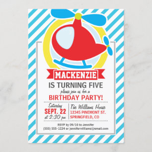 Niedlicher Hubschrauber; Blaue und weiße Streifen Einladung