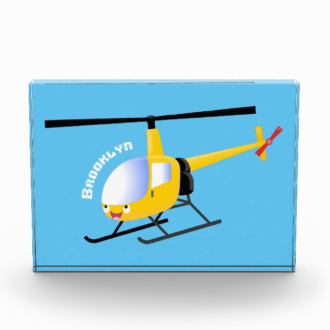 Niedlicher Hubschrauber mit gelbem Cartoon Fotoblock (Vorderseite)