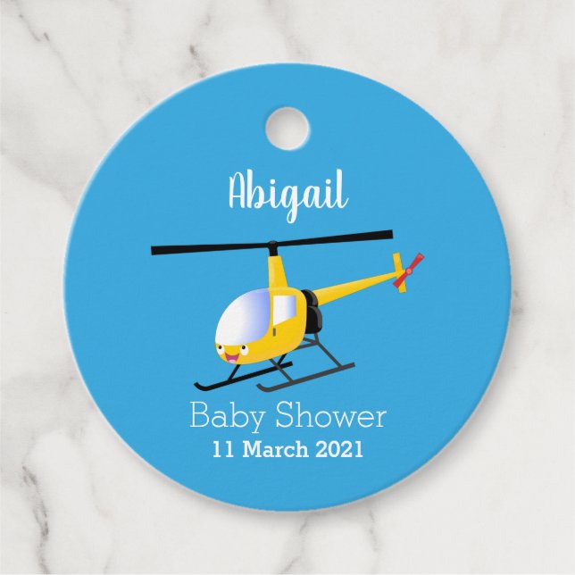 Niedlicher Hubschrauber mit gelbem Cartoon Geschenkanhänger (Vorderseite)