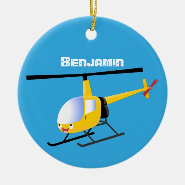 Niedlicher Hubschrauber mit gelbem Cartoon Keramik Ornament (Vorne)