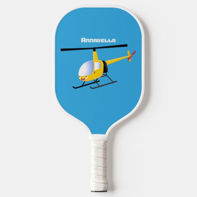 Niedlicher Hubschrauber mit gelbem Cartoon Pickleball Schläger (Vorderseite)