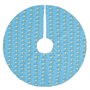 Niedlicher Hubschrauber mit gelbem Cartoon Polyester Weihnachtsbaumdecke
