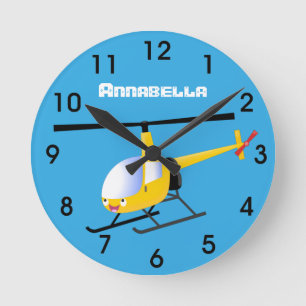 Niedlicher Hubschrauber mit gelbem Cartoon Runde Wanduhr