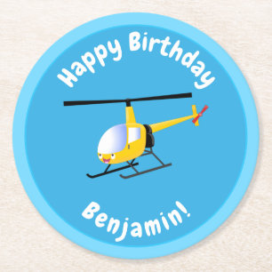 Niedlicher Hubschrauber mit gelbem Cartoon Runder Pappuntersetzer