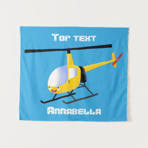 Niedlicher Hubschrauber mit gelbem Cartoon Wandteppich