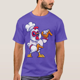 Niedlicher Hühner-Koch Holding Fried Chicken Carto T-Shirt
