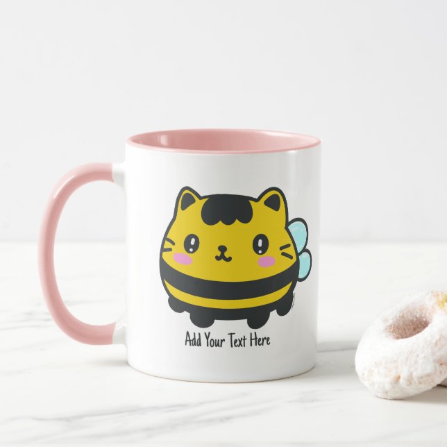 Niedlicher Hummelkatze Personalisierter Text Tasse (Mit Donut)