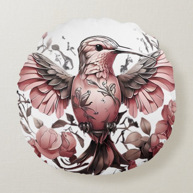 Niedlicher Hummingbird auf Twig Rundes Kissen (Vorderseite)