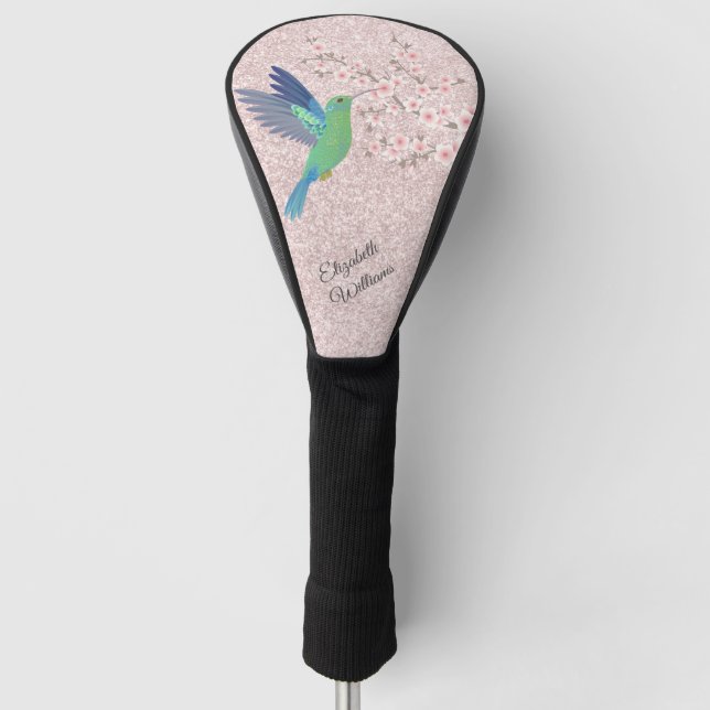 Niedlicher Hummingbird Cherry Blossom Name Golf Headcover (Vorderseite)