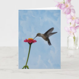 Niedlicher Hummingbird Hovering auf rosa Blume Not Karte