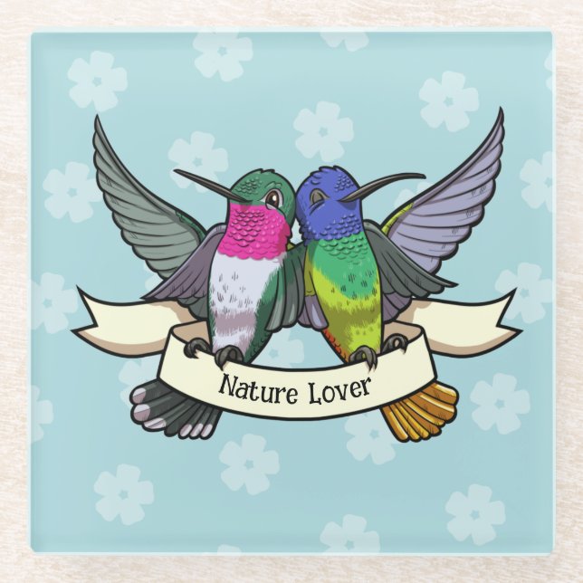 Niedlicher Hummingbirds Nature Lover Ribbon Cartoo Glasuntersetzer (Vorderseite)
