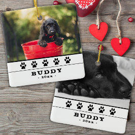 Niedlicher Hund 2 Fotos Schwarze Paws Holiday Keep Keramikornament