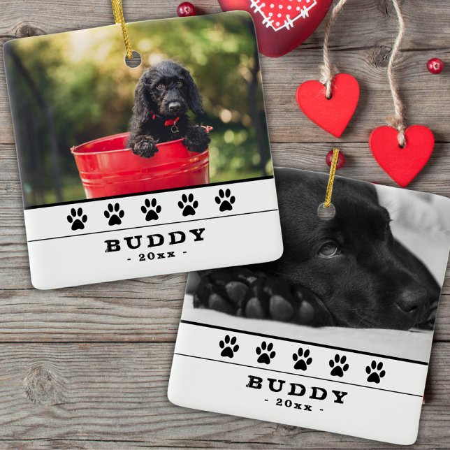 Niedlicher Hund 2 Fotos Schwarze Paws Holiday Keep Keramikornament (Von Creator hochgeladen)
