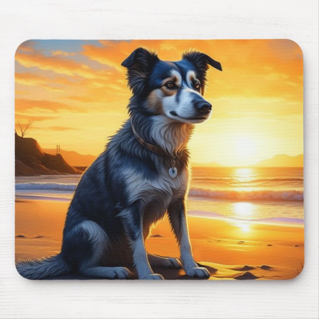 Niedlicher Hund am Strand bei Sunset Mousepad (Vorne)