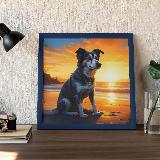 Niedlicher Hund am Strand bei Sunset Poster (Von Creator hochgeladen)