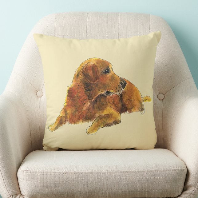 Niedlicher Hund Art Golden Retriever Wasserfarbe Kissen (Cute golden retriever dog watercolor art pet lovers pillow)