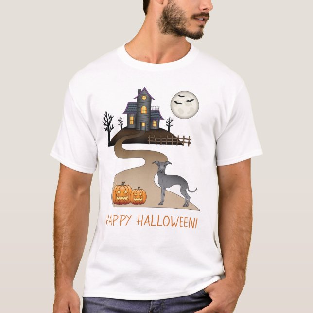 Niedlicher Hund aus blauem Iggy und Halloween Spuk T-Shirt (Vorderseite)