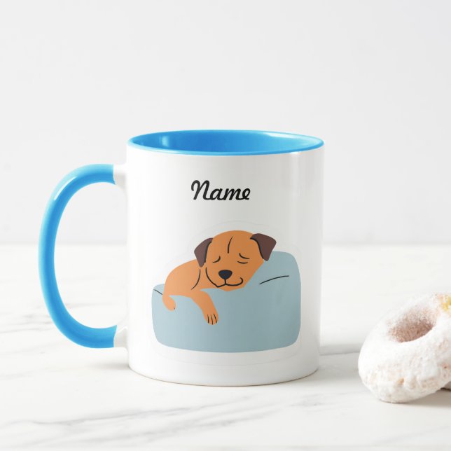 Niedlicher Hund benutzerdefinierbarer Name Tasse (Mit Donut)