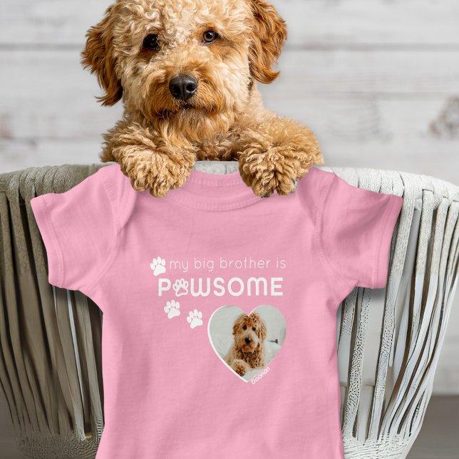 Niedlicher Hund Big Brother oder Big Sister Custom Baby Strampler (Custom photo bodysuit for a baby with a dog big sister or dog big brother who is pawsome)