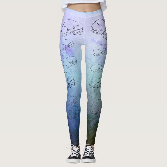 Niedlicher Hund, blaue Multiprint-Leggings Leggings (Vorderseite)
