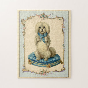 Niedlicher Hund Blaukissen Vintag Reproduktion Puzzle