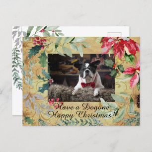 Niedlicher Hund Blumenweihnachtsgruß Postkarte