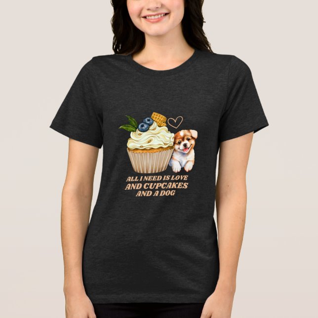 Niedlicher Hund Cupcake Lover Geschenk T-Shirt Tri-Blend Shirt (Vorderseite)