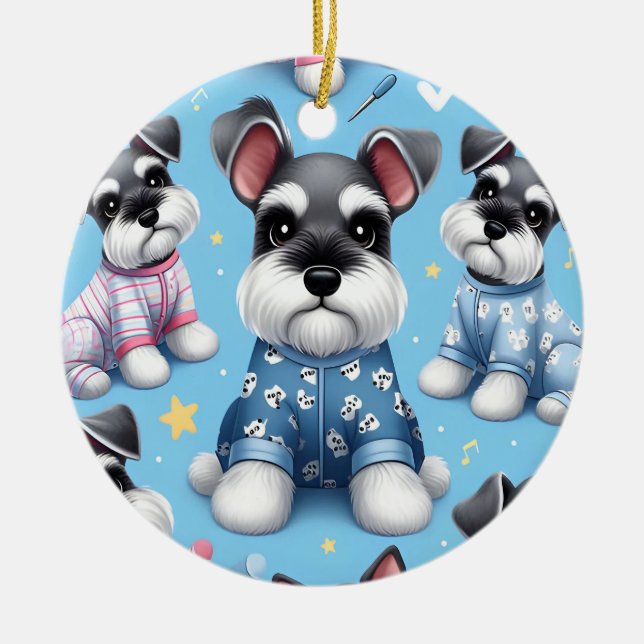 Niedlicher Hund des Schnauzer-Tiermusters Keramik Ornament (Vorne)