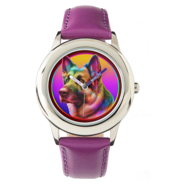 NIEDLICHER HUND FARBFARBENER RAINBOIN ARMBANDUHR (Vorderseite)