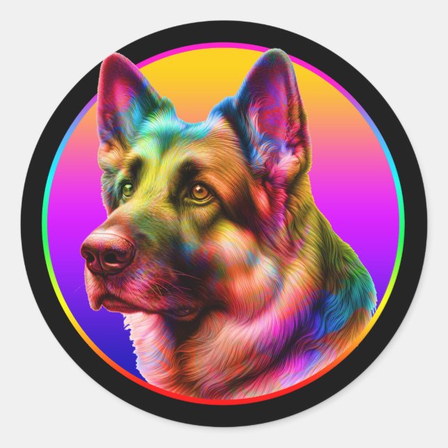 NIEDLICHER HUND FARBFARBENER RAINBOIN RUNDER AUFKLEBER (Vorderseite)