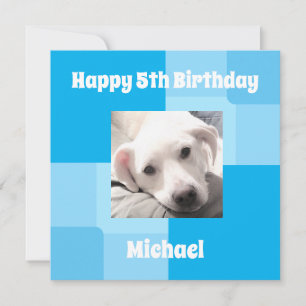 Niedlicher Hund Foto 5. Geburtstag Blau Feiertagskarte