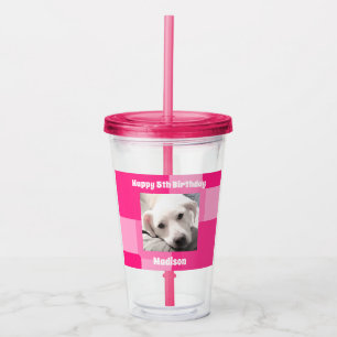 Niedlicher Hund Foto 5. Geburtstag Rosa Acryltrinkbecher