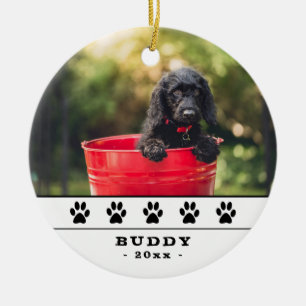 Niedlicher Hund Foto Black Paws Holiday Keepake Keramik Ornament