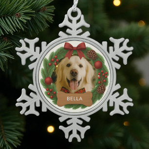 Niedlicher Hund Foto Einfaches Weihnachtsfest Schneeflocken Zinn-Ornament