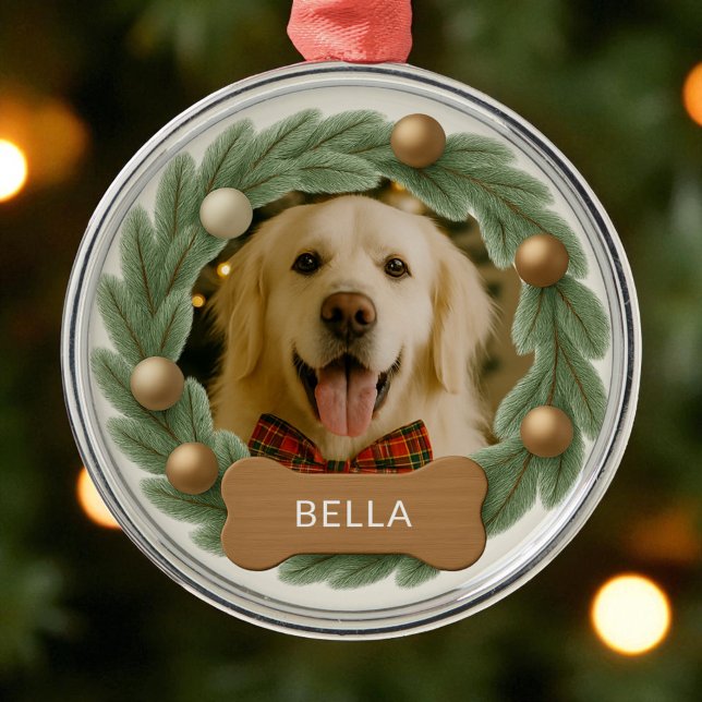 Niedlicher Hund Foto Name Kranz Weihnachten Ornament Aus Metall (Von Creator hochgeladen)