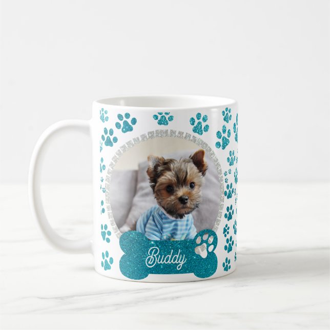 Niedlicher Hund Foto Rahmen Glitzer- und Paws Must Kaffeetasse (Links)
