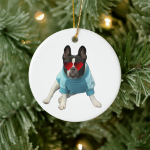 Niedlicher Hund Französischer Bulldog Boston Terri Keramik Ornament