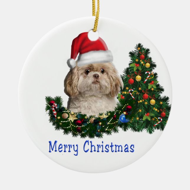 Niedlicher Hund frohe Weihnachten Keramik Ornament (Vorne)