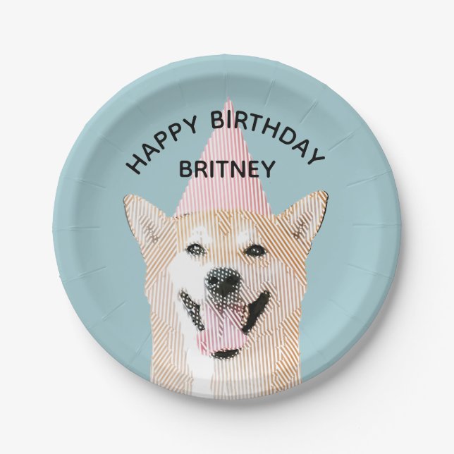 Niedlicher Hund Geburtstag Kawaii Smiling Shibu In Pappteller (Vorderseite)