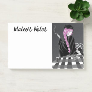 Niedlicher Hund & Girl im Café in Paris Post-it Klebezettel