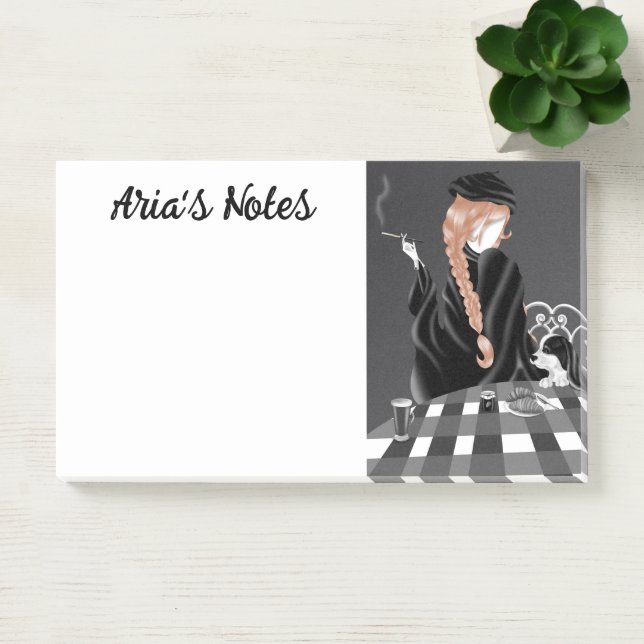 Niedlicher Hund & Girl im Café in Paris Post-it Klebezettel (Büro)