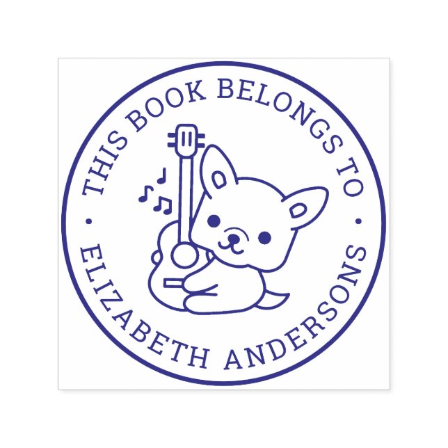 Niedlicher Hund Gitarre Personalisierter Name Etik Permastempel (Design)