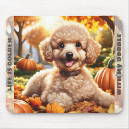 Niedlicher Hund Goldendoodle Welpe Fall Pumpkin Na Mousepad
