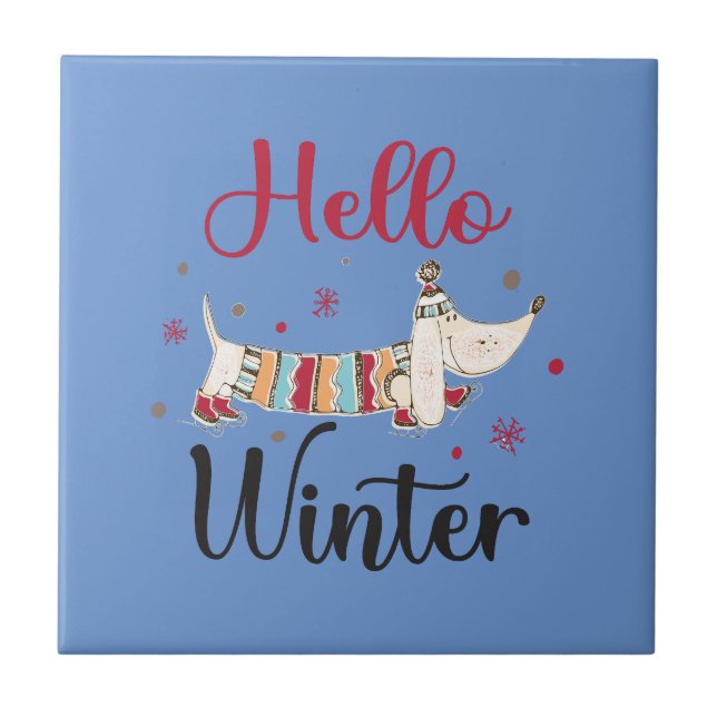 Niedlicher Hund Hallo Winter Fliese (Vorderseite)