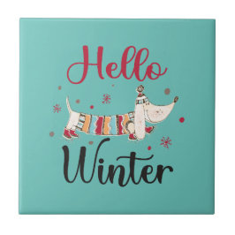 Niedlicher Hund Hallo Winter Fliese